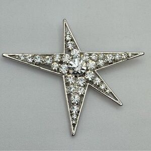 Rhinestone Star Brooch Silver Tone Crystal Statement Pin Vintage Style